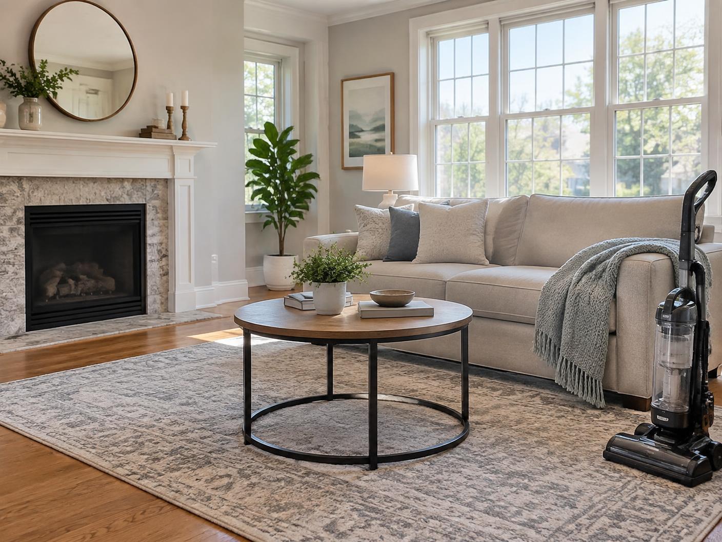 Tidy living room kept fresh with routine cleaning